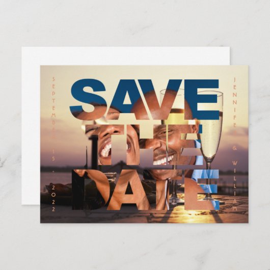 ロマンチックな日没の写真の結婚式の日付を保存 ポストカード (正面/裏面)