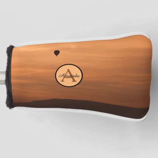 ロマンチックな日没の熱気球の写真モノグラム ゴルフヘッドカバー (正面)