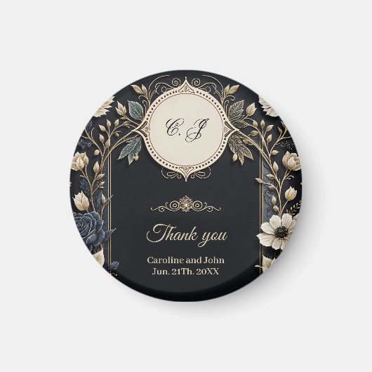 ロマンチックな明るい花が濃い青い背景に咲いている マグネット (正面)