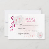 ロマンチックな明るい赤紫色と白い花の植物学 出欠カード (正面)