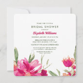 ロマンチックな明るい赤紫色フローラ水彩ブライダルシャワー 招待状 (裏面)