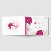 ロマンチックな明るい赤紫色白い花の植物性結婚の ゲストブック (全面)