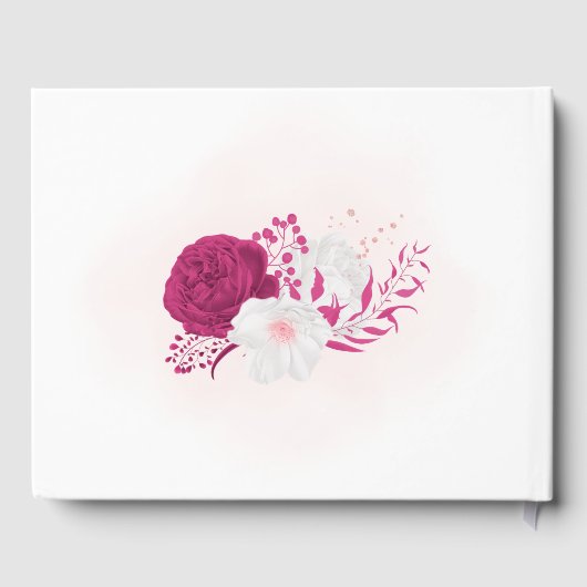 ロマンチックな明るい赤紫色白い花の植物性結婚の ゲストブック (裏面)