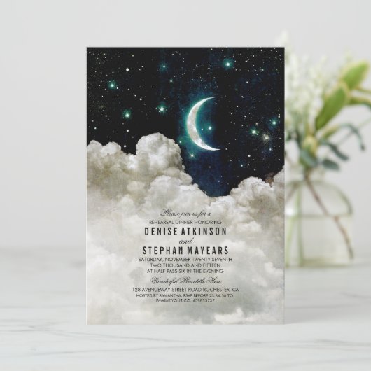 ロマンチックな星および月のリハーサルの夕食 招待状 (スタンド正面)