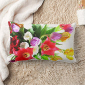 ロマンチックな春のチューリップの花 ランバークッション (ブランケット)