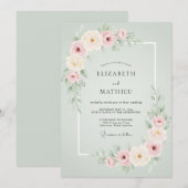 ロマンチックな春の結婚式をイメージしたセージグリーン 招待状 (正面/裏面)