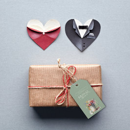 ロマンチックな春の花を飾ったウェディングシャワーのための花瓶 ギフトタグ