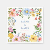 ロマンチックな春ガーデンウォーターカラー結婚フローラ スタンダードカクテルナプキン (正面)