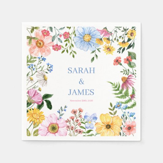 ロマンチックな春ガーデンウォーターカラー結婚フローラ スタンダードカクテルナプキン (正面)