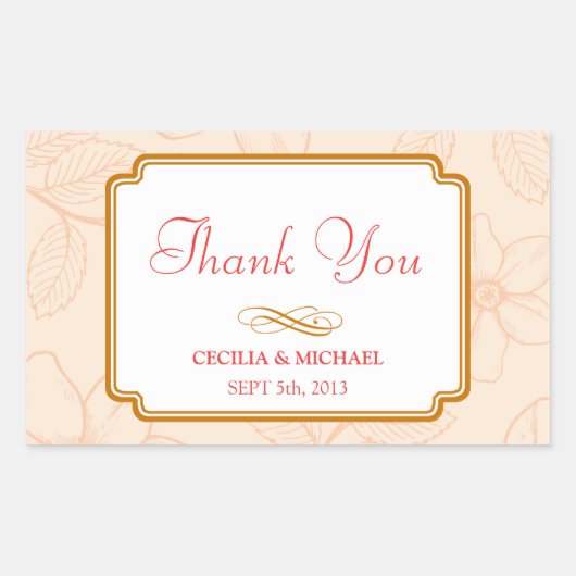 ロマンチックな春ガーデンフローラソルベ結婚ットコーラル 長方形シール (正面)