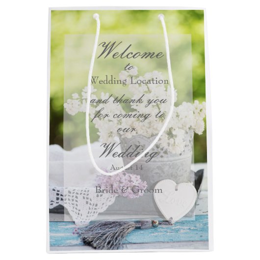 ロマンチックな春フラワーフローラ結婚薄紫 ミディアムペーパーバッグ (正面)