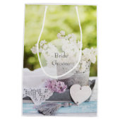 ロマンチックな春フラワーフローラ結婚薄紫 ミディアムペーパーバッグ (裏面)