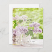 ロマンチックな春フラワーフローラ薄紫保存日付 案内ポストカード (正面/裏面)