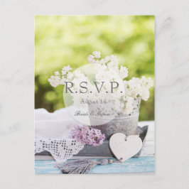 ロマンチックな春フラワーフローラ薄紫RSVP インビテーションポストカード