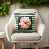 ロマンチックな春牡丹オンサマリーグリーンストライプズ クッション