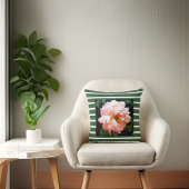 ロマンチックな春牡丹オンサマリーグリーンストライプズ クッション