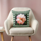 ロマンチックな春牡丹オンサマリーグリーンストライプズ クッション