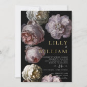 ロマンチックな暗いフローラムーディピンクブラック結婚ズ 招待状 (正面)