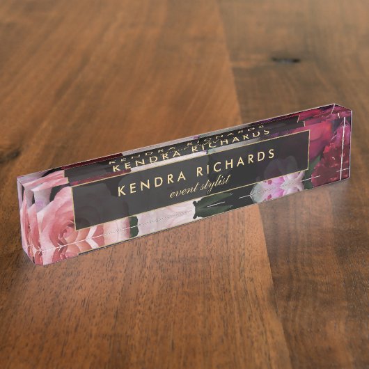 ロマンチックな暗い花模様 デスクネームプレート (側面)