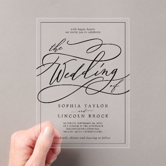 ロマンチックな書モダン道シンプルのエレガントな結婚式 アクリル招待状 (インサイチュ (ポータブル))