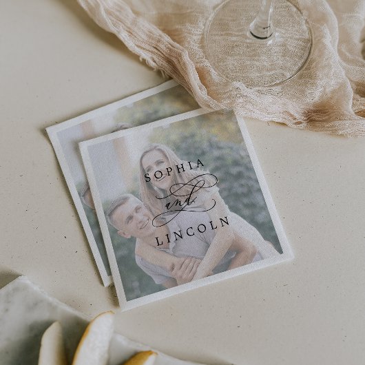 ロマンチックな書結婚道写真のナプキン スタンダードカクテルナプキン