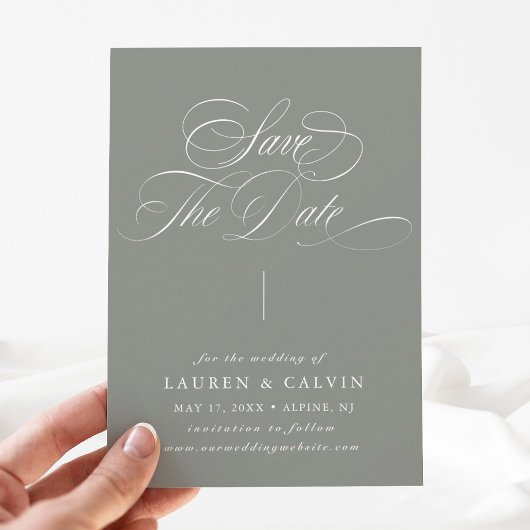 ロマンチックな書道のセージ緑 セーブザデート