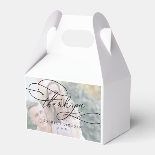 ロマンチックな書道の写真ありがとうござ結婚う フェイバーボックス (正面サイド)