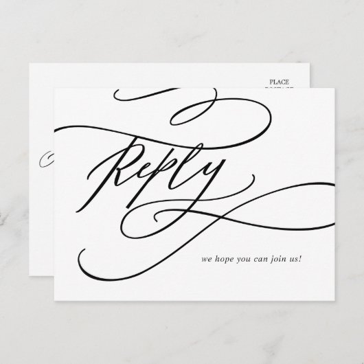 ロマンチックな書道の歌のリクエストRSVPはがき インビテーションポストカード (正面/裏面)