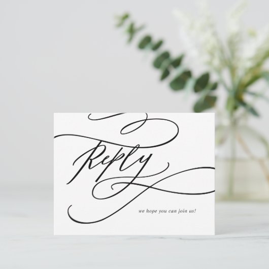 ロマンチックな書道の歌のリクエストRSVPはがき インビテーションポストカード (スタンド正面)