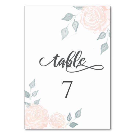 ロマンチックな書道の水彩バラ テーブルナンバー (正面)