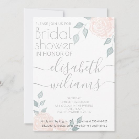 ロマンチックな書道の水彩バラ 招待状 (正面)