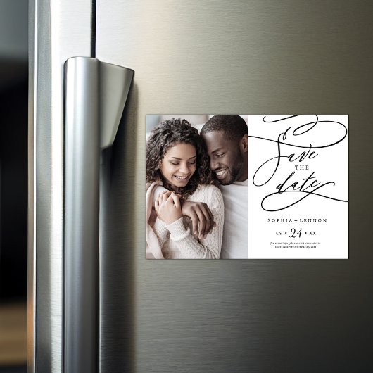 ロマンチックな書道の華やかな写真デートを除く マグネット招待状