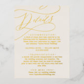 ロマンチックな書道アイボリーゴールドフォイル詳細カード 箔招待状ポストカード (正面)