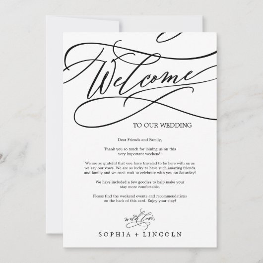 ロマンチックな書道ウェルカムレター&旅程 (正面)