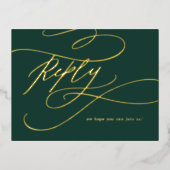 ロマンチックな書道エメラルドゴールドフォイルミールRSVP 箔招待状ポストカード (正面)