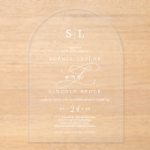 ロマンチックな書道クラシック白モダン結婚 アクリル招待状 (正面)