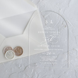 ロマンチックな書道クラシック白モダン結婚 アクリル招待状