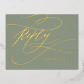 ロマンチックな書道セージとゴールドフォイルの食事RSVP 箔招待状ポストカード (正面)