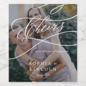 ロマンチックな書道ダークフォトオーバーレイ結婚ズ ワインラベル (シングルラベル)