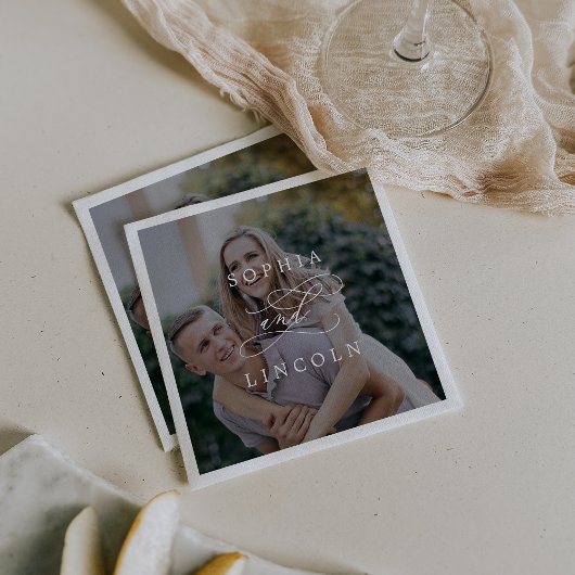 ロマンチックな書道ダーク結婚フォトのナプキン スタンダードカクテルナプキン