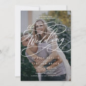 ロマンチックな書道ダーク・フォトフローリッシュ結婚ズ 招待状 (正面)