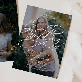 ロマンチックな書道ダーク・フォトフローリッシュ結婚ズ 招待状