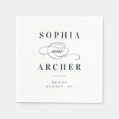 ロマンチックな書道ネイビーブルーエレガントな結婚式 スタンダードカクテルナプキン (正面)