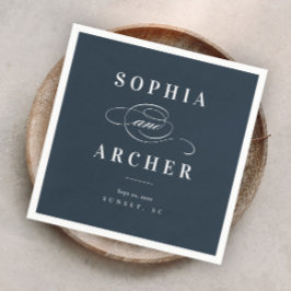 ロマンチックな書道ネイビーブルーエレガントな結婚式 スタンダードカクテルナプキン