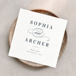 ロマンチックな書道ネイビーブルーエレガントな結婚式 スタンダードカクテルナプキン