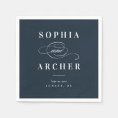 ロマンチックな書道ネイビーブルーエレガントな結婚式 スタンダードカクテルナプキン (正面)