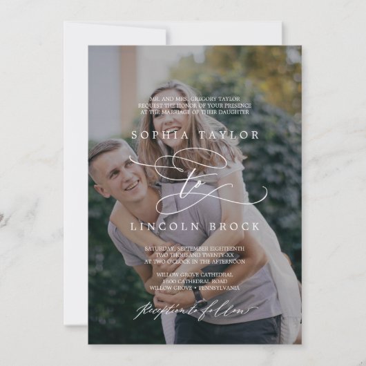 ロマンチックな書道フォトオーバーレイ結婚フォーマルズ 招待状 (正面)