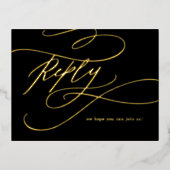 ロマンチックな書道ブラックとゴールドフォイルの食事RSVP 箔招待状ポストカード (正面)