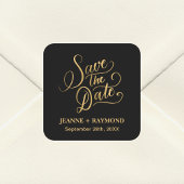 ロマンチックな書道ブラックゴールドフォイル日付を保存 スクエアシール