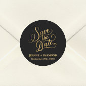 ロマンチックな書道ブラックゴールドフォイル日付を保存 ラウンドシール